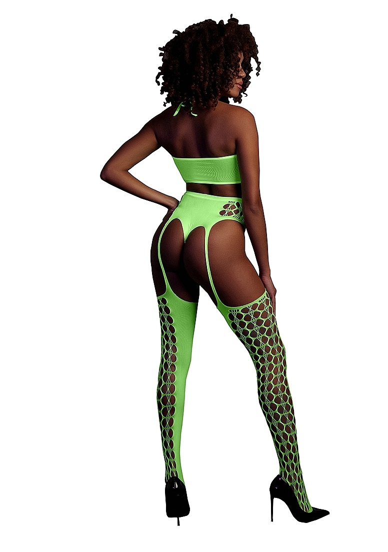 Neon Two-Piece Set: Sexy Crop Top & Stockings Plus Sizes