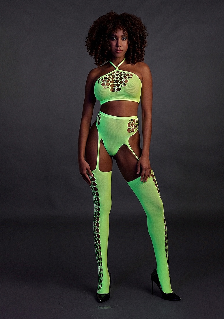 Neon Two-Piece Set: Sexy Crop Top & Stockings Plus Sizes