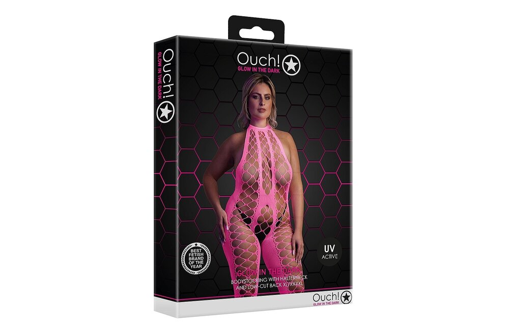 Bodystocking mit Neckholder Neonrosa – Ouch! By Shots