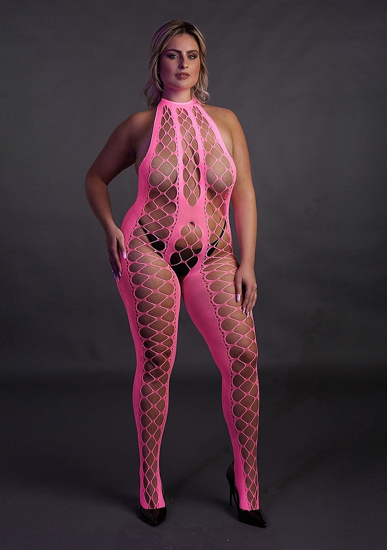 Bodystocking mit Neckholder Neonrosa – Ouch! By Shots