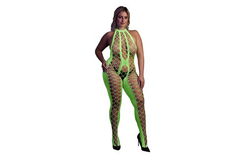 Bodystocking with Halter Neck Neon Green Plus Size | Ouch! Shots