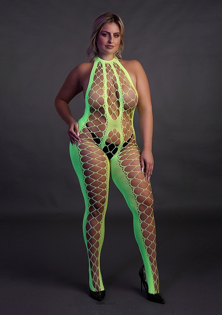 Bodystocking with Halter Neck Neon Green Plus Size | Ouch! Shots