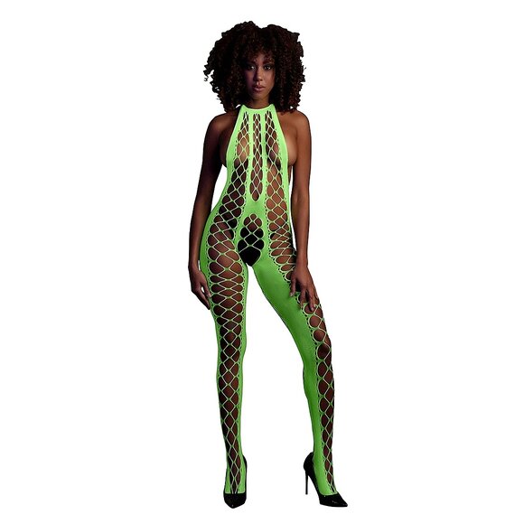 Bodystocking with Halter Neck Neon Green Plus Size | Ouch! Shots