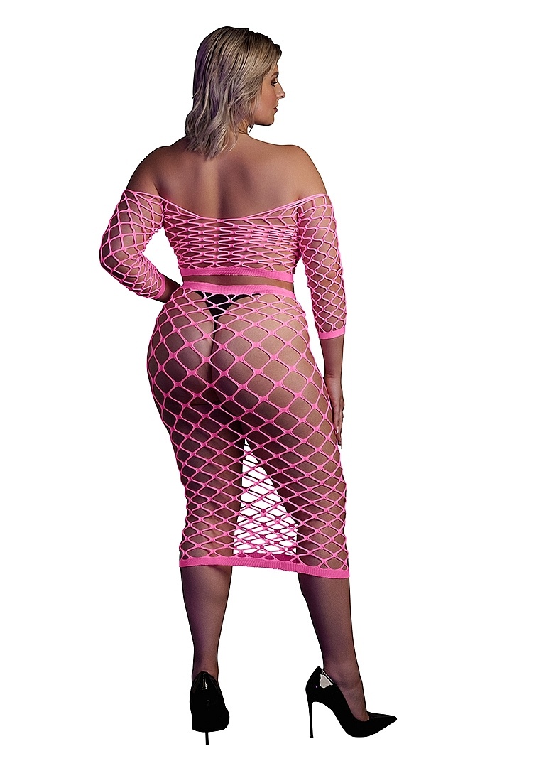 Neonrosa Crop-Top & Rock Langarm Plus Size | Ouch!