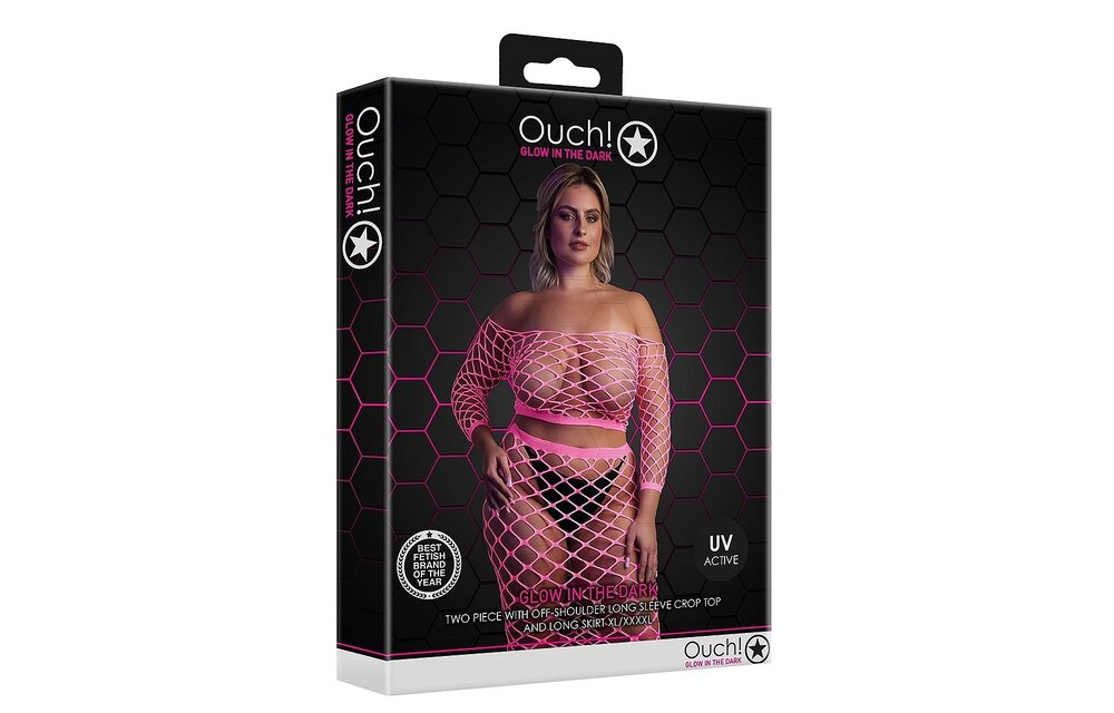 Neon Roze Crop Top & Rok Langemouwen Plus Size | Ouch!