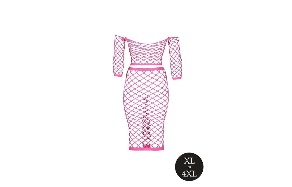 Neon Roze Crop Top & Rok Langemouwen Plus Size | Ouch!