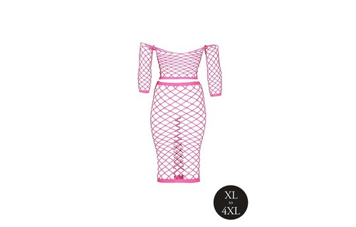 Neon Pink Crop Top & Skirt Long Sleeves Plus Size | Ouch!