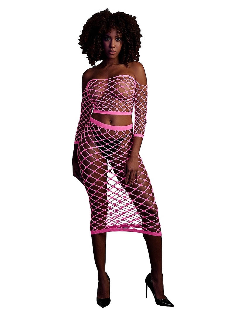 Neonrosa Crop-Top & Rock Langarm Plus Size | Ouch!