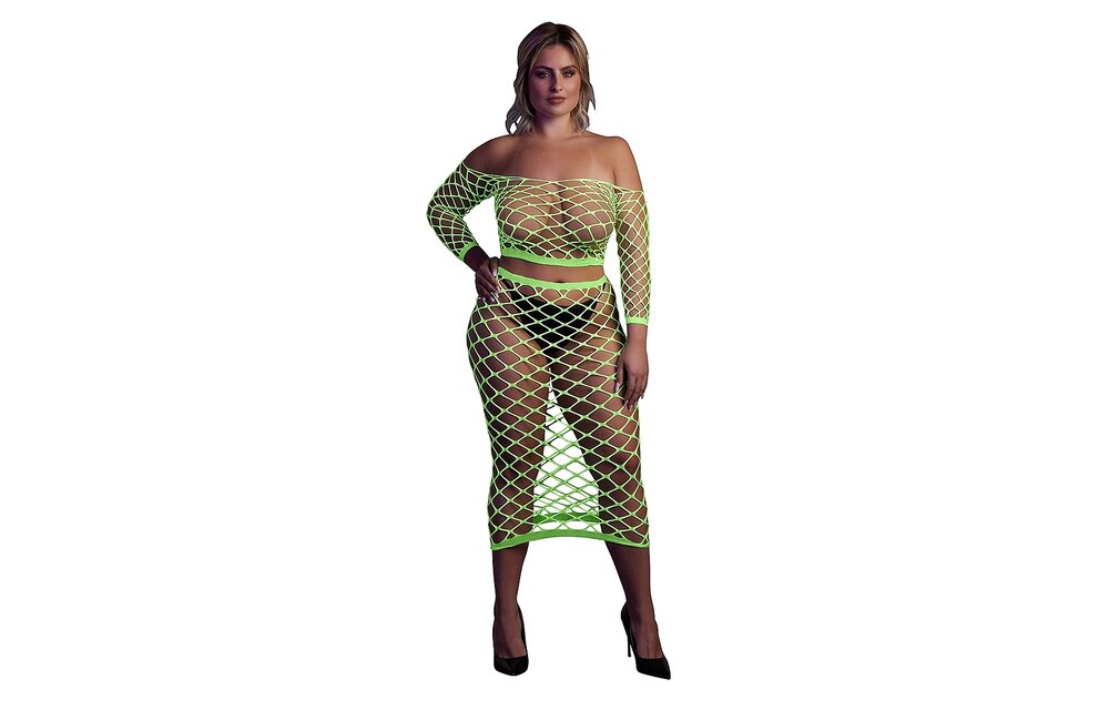 Long-sleeved Crop Top & Long Skirt Neon Green – Ouch! By Shots