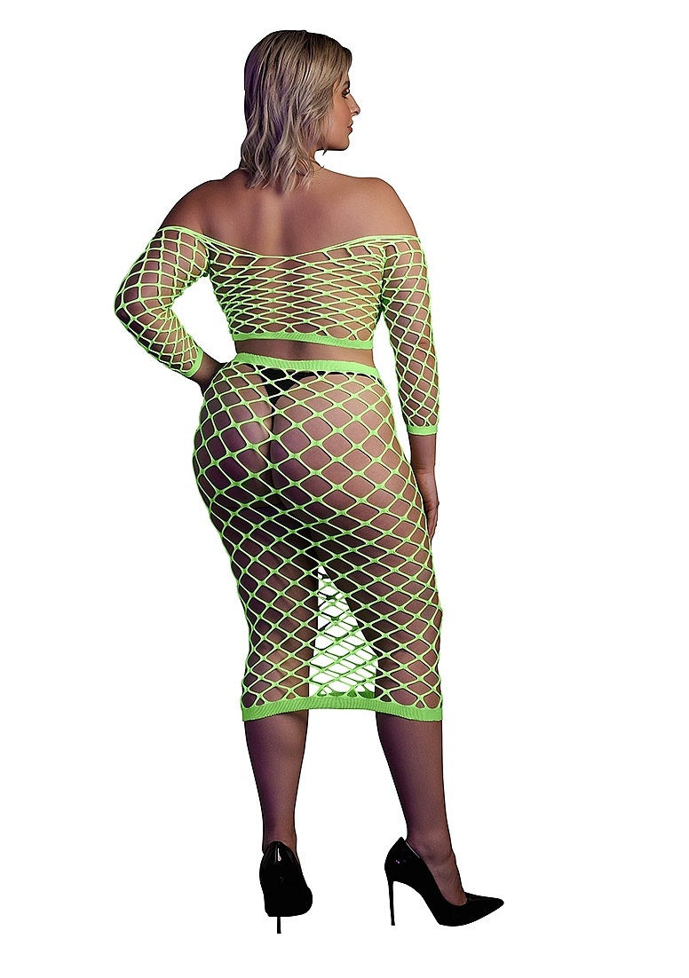 Langermige Crop Top & Lange Rok Neon Groen – Ouch! By Shots