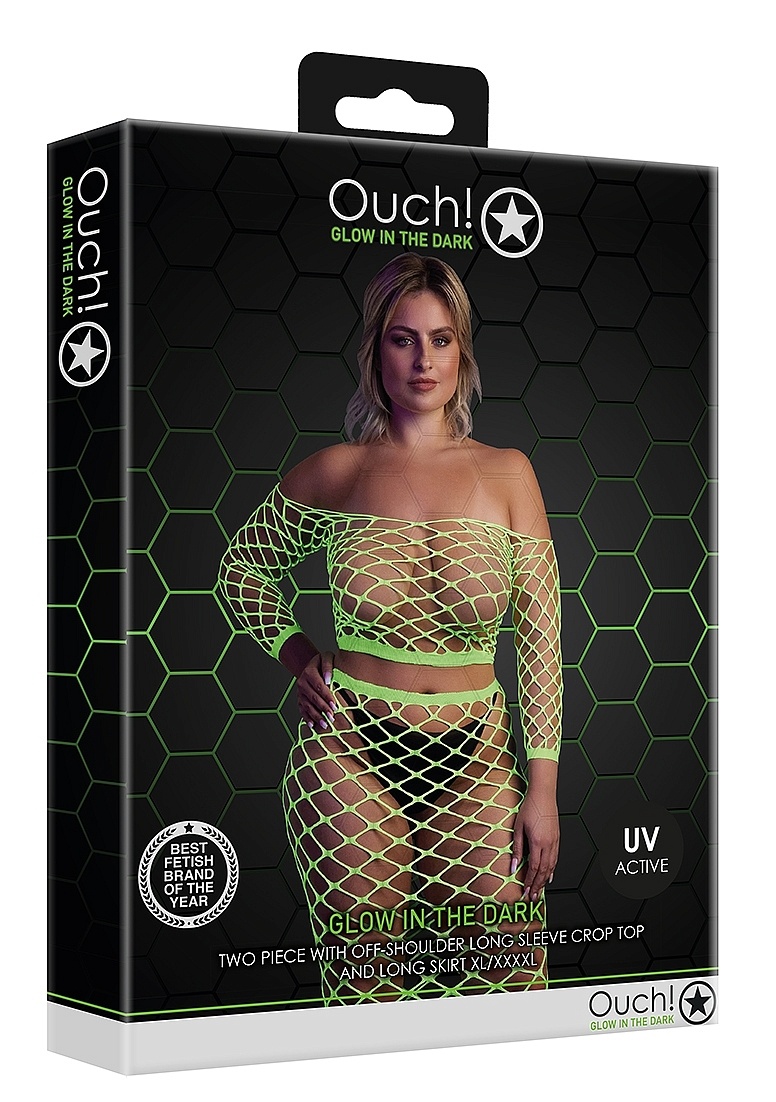 Langärmeliges Crop-Top & langer Rock in Neongrün – Ouch! By Shots