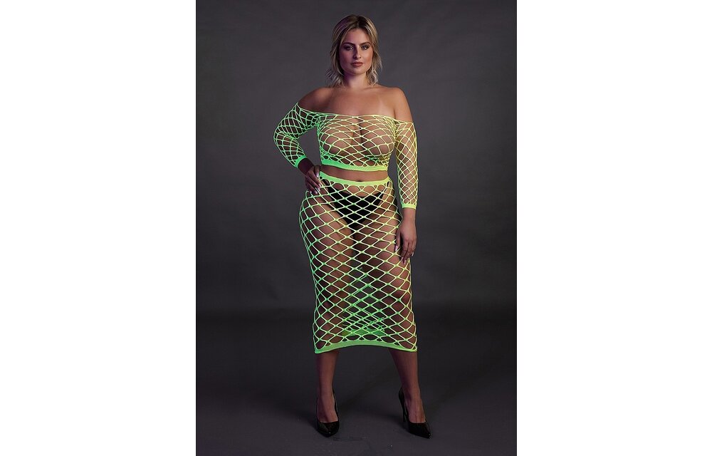 Langermige Crop Top & Lange Rok Neon Groen – Ouch! By Shots