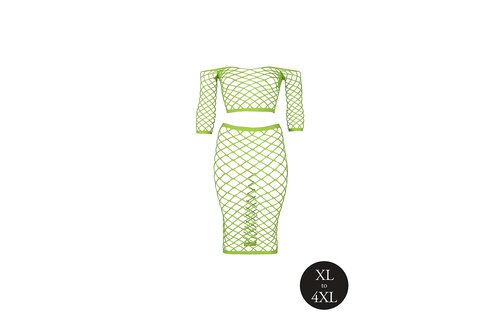 Langermige Crop Top & Lange Rok Neon Groen – Ouch! By Shots