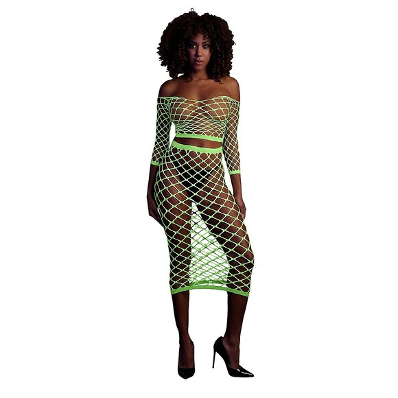 Long-sleeved Crop Top & Long Skirt Neon Green – Ouch! By Shots