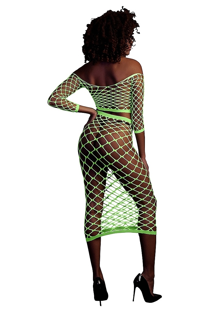 Langärmeliges Crop-Top & langer Rock in Neongrün – Ouch! By Shots