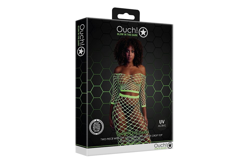 Langärmeliges Crop-Top & langer Rock in Neongrün – Ouch! By Shots