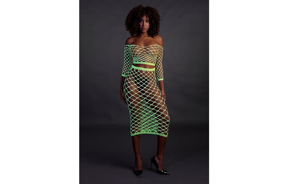 Long-sleeved Crop Top & Long Skirt Neon Green – Ouch! By Shots