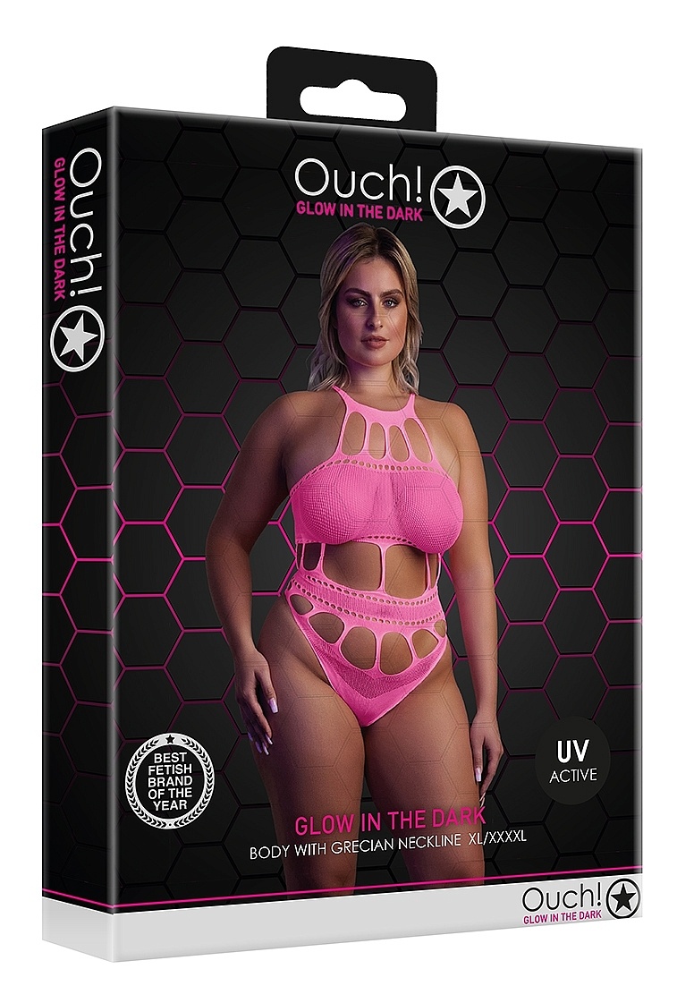 Neon Pink Bodysuit With Greek Neckline – Radiant & Comfortable