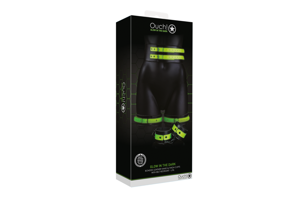 Thigh Cuffs With Strap & Handcuffs Glow In The Dark Green