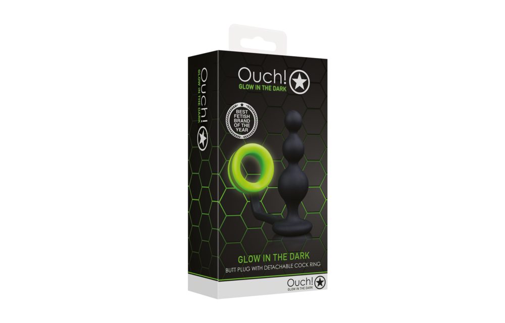 Perlen-Buttplug mit Cockring – Ouch! Glow in the Dark
