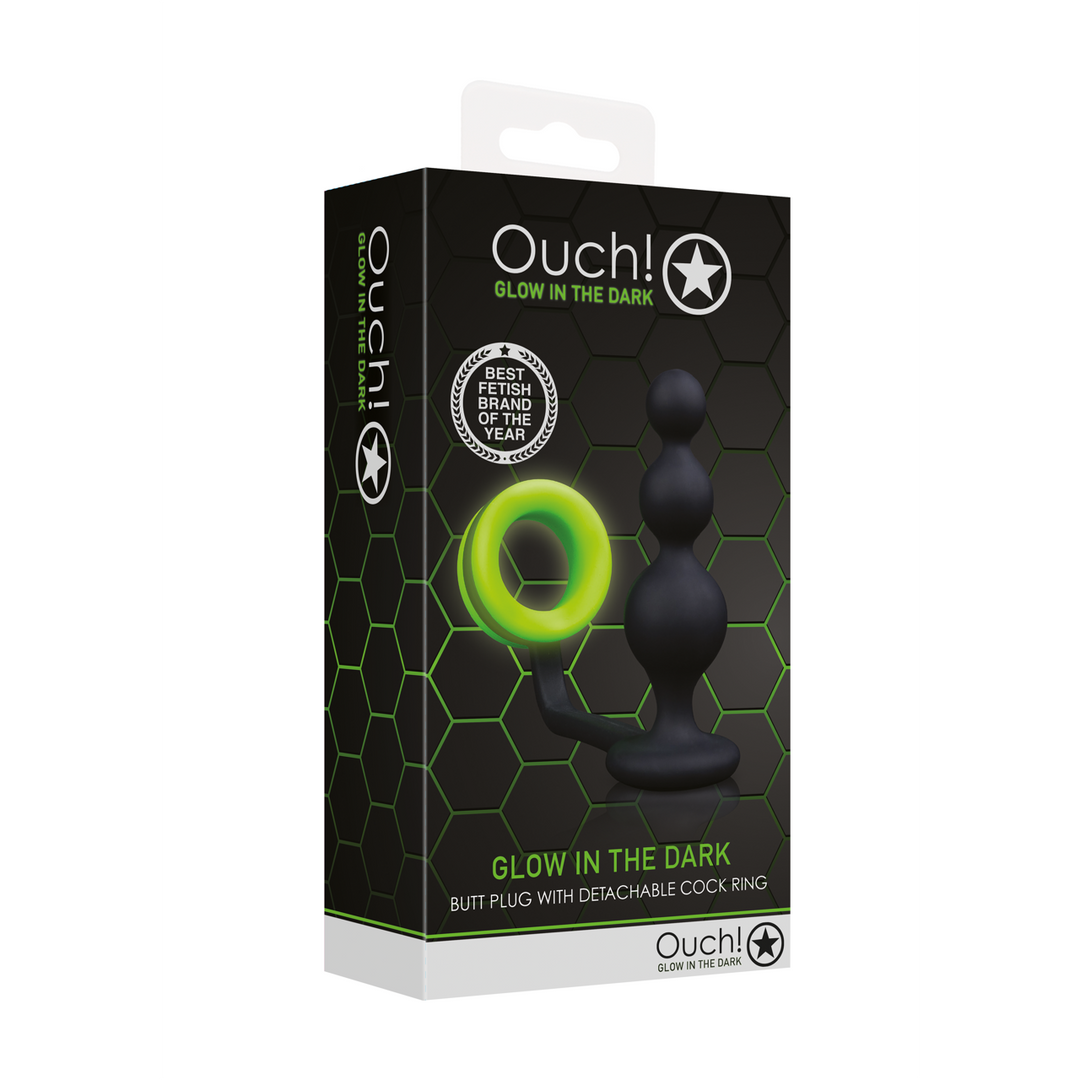 Perlen-Buttplug mit Cockring – Ouch! Glow in the Dark