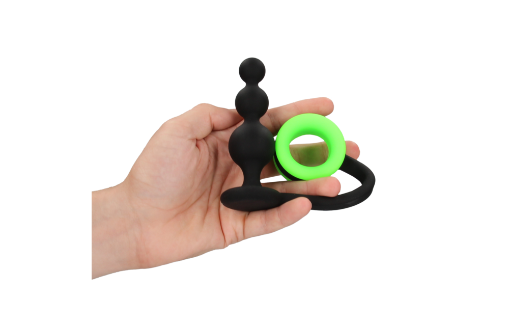 Perlen-Buttplug mit Cockring – Ouch! Glow in the Dark