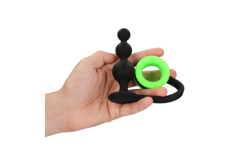 Perlen-Buttplug mit Cockring – Ouch! Glow in the Dark