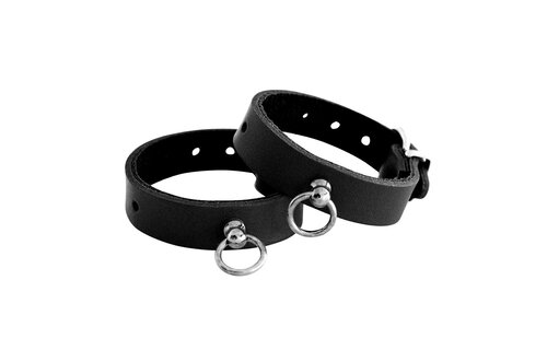 Leather Handcuffs Mini O-Ring Black