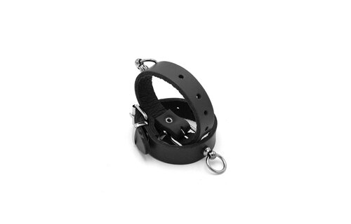 Leather Handcuffs Mini O-Ring Black