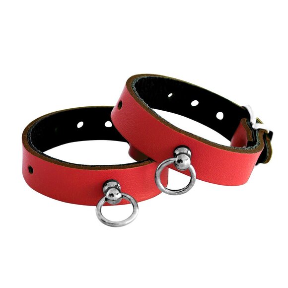 Leather Handcuffs Mini O-ring Red – Elegant & Safe BDSM
