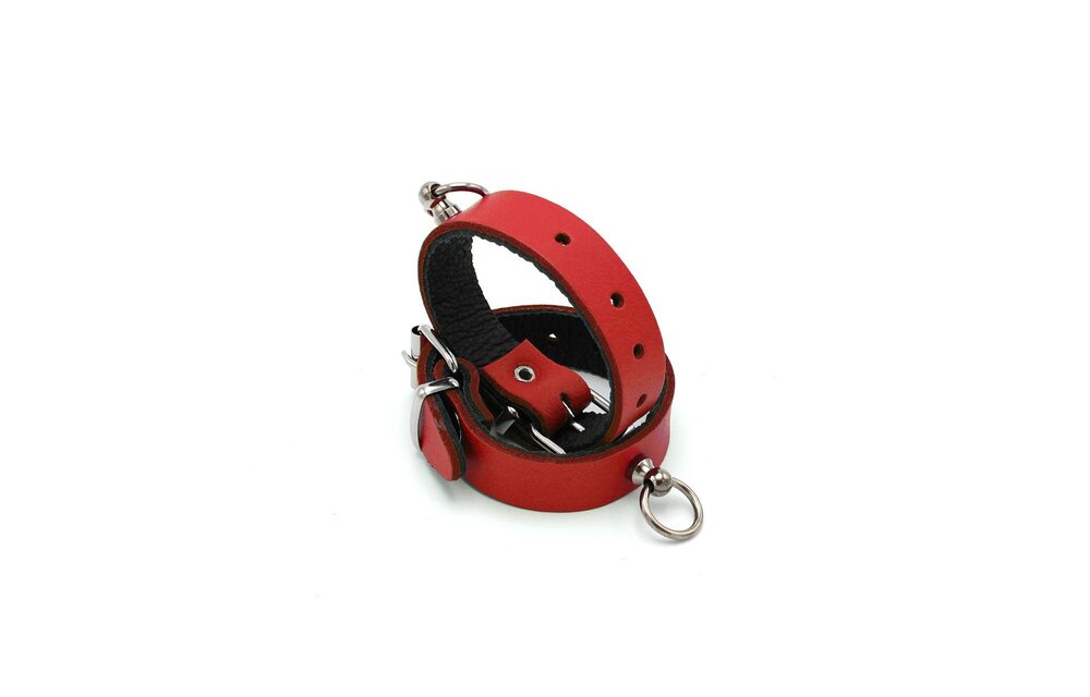 Leather Handcuffs Mini O-Ring Red
