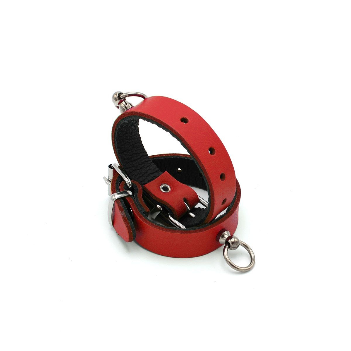 Leather Handcuffs Mini O-Ring Red