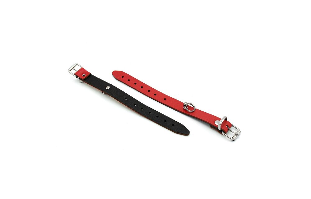 Leather Handcuffs Mini O-Ring Red