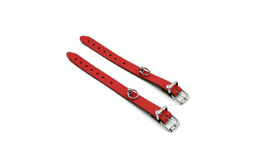 Leather Handcuffs Mini O-Ring Red