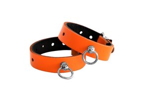 Leather Handcuffs Mini O-Ring Orange