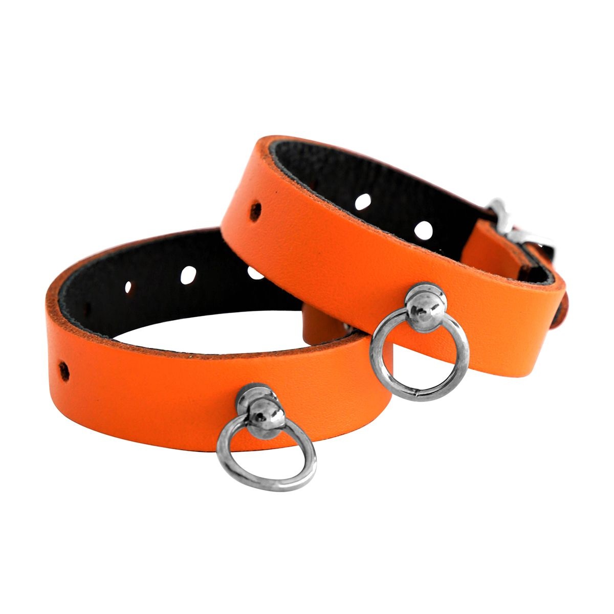 Leather Handcuffs Mini O-ring Orange | Elegance & BDSM