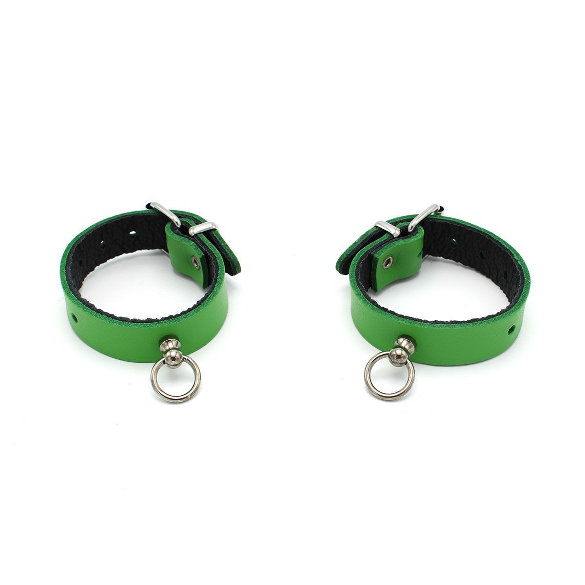 Lederen Handboeien Mini O-ring Groen | Elegant & Veilig BDSM