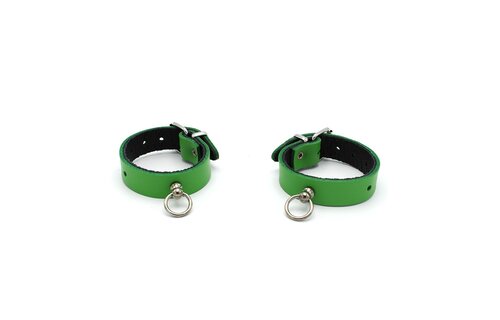 Leather Handcuffs Mini O-Ring Green