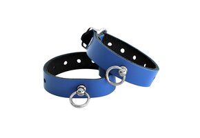Leather Handcuffs Mini O-ring Blue - Elegant & Safe BDSM