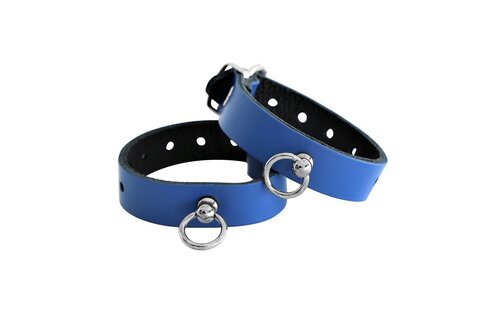 Leather Handcuffs Mini O-ring Blue - Elegant & Safe BDSM