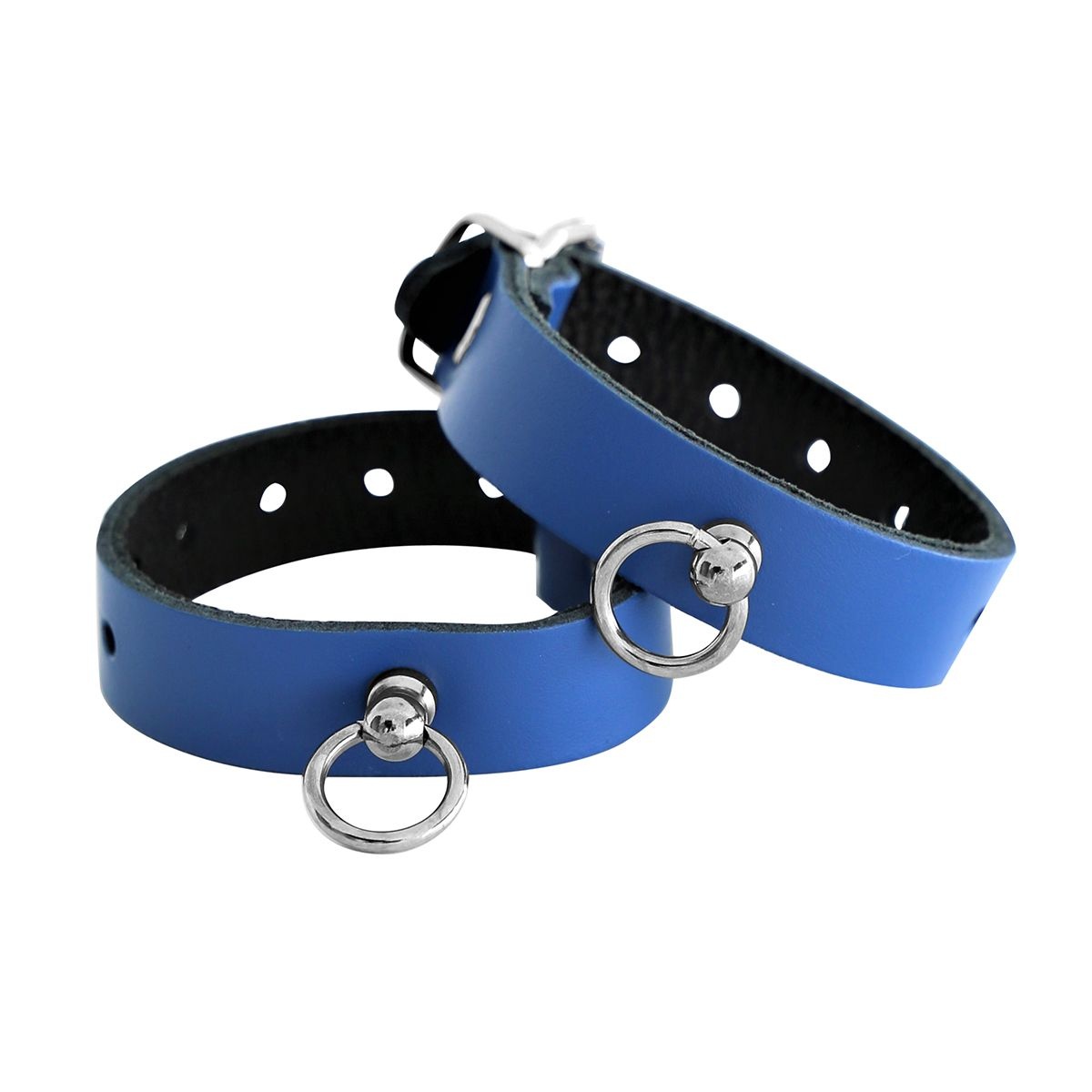 Leren Handboeien Mini O-ring Blauw