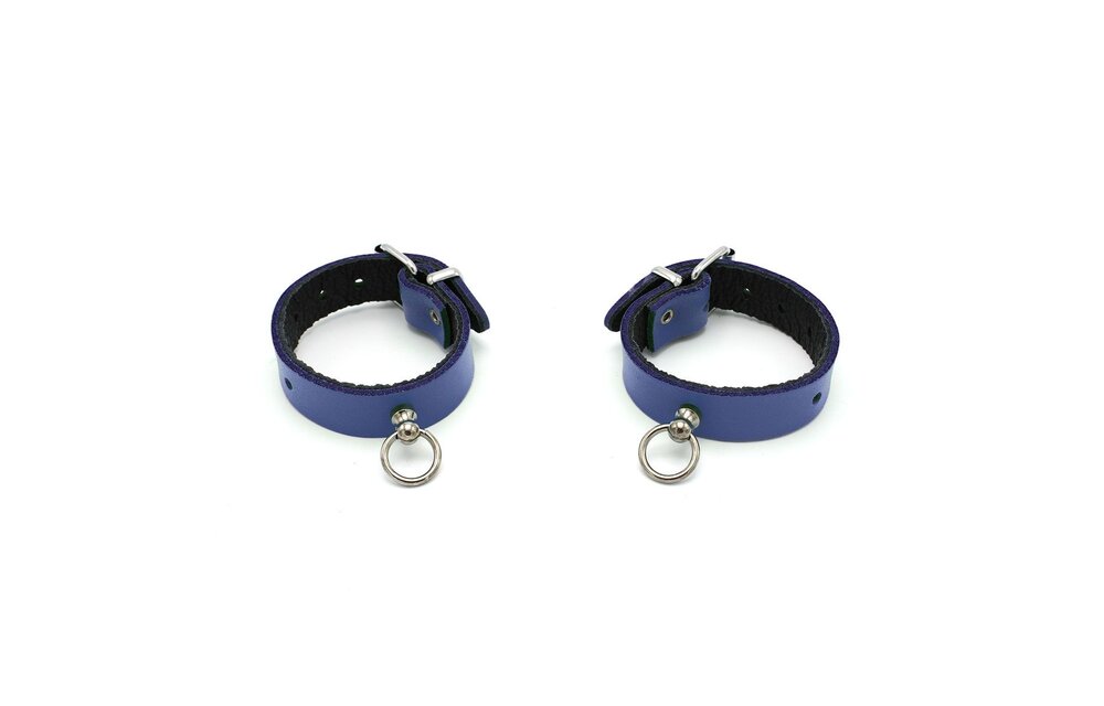 Leather Handcuffs Mini O-ring Blue - Elegant & Safe BDSM