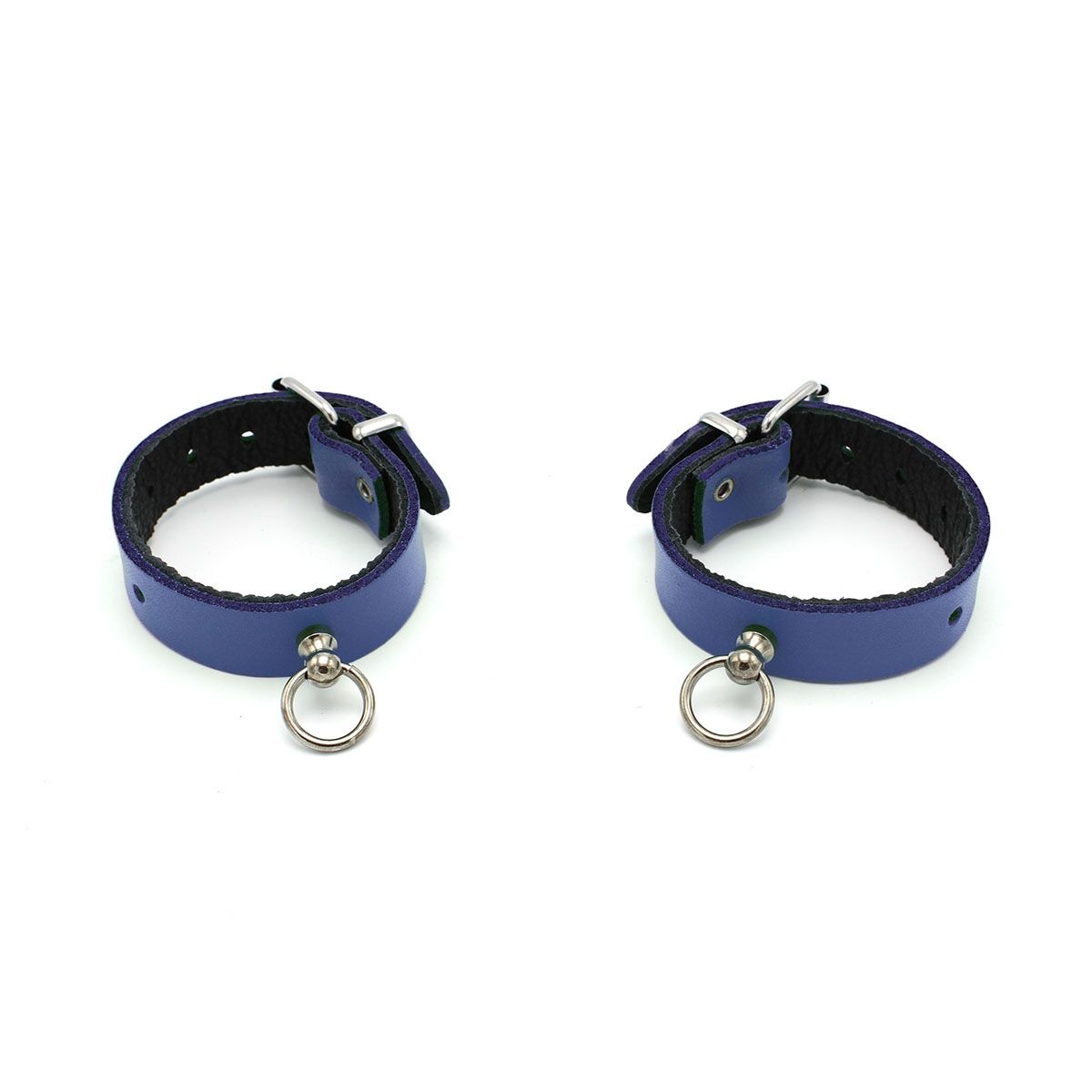 Leder-Handschellen Mini O-Ring Blau – Elegant & Sicher BDSM