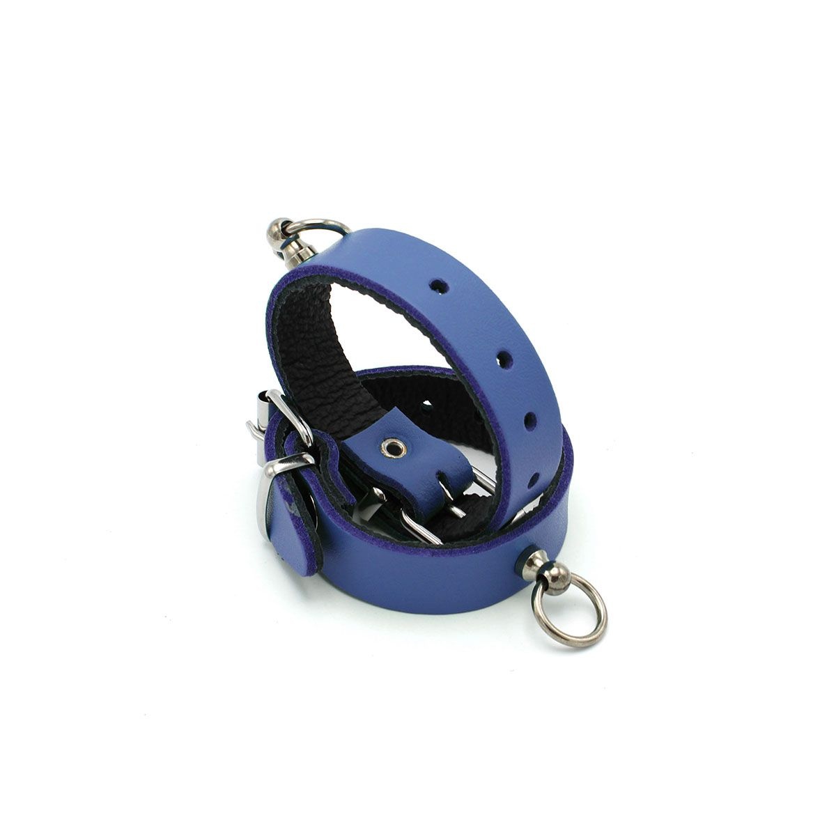 Leather Handcuffs Mini O-ring Blue - Elegant & Safe BDSM