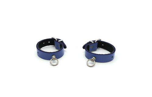 Leather Handcuffs Mini O-ring Blue - Elegant & Safe BDSM