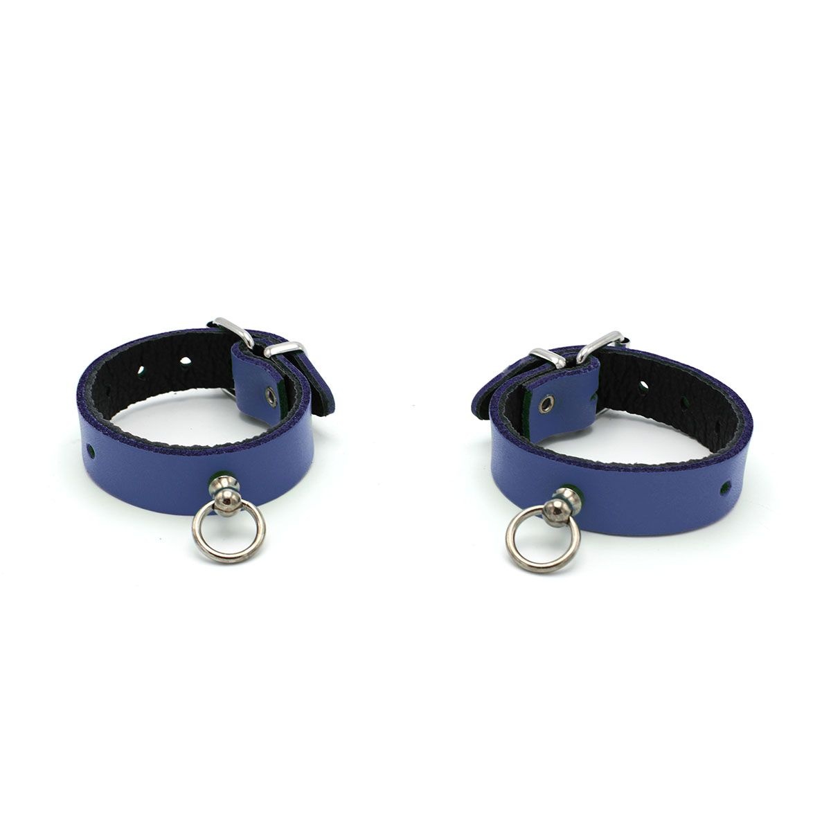 Leather Handcuffs Mini O-ring Blue - Elegant & Safe BDSM