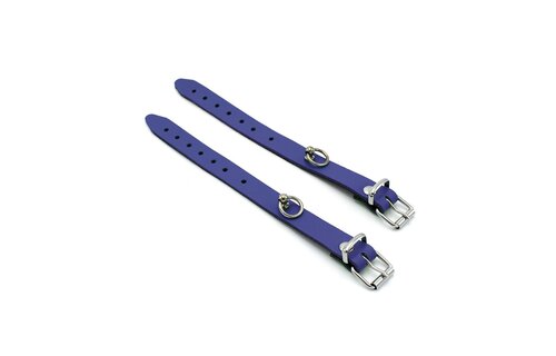 Leather Handcuffs Mini O-Ring Blue