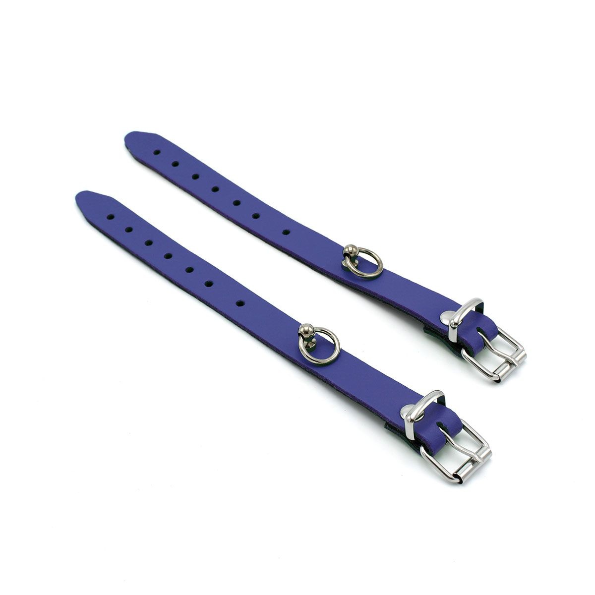 Lederhandschellen Mini O-Ring Blau