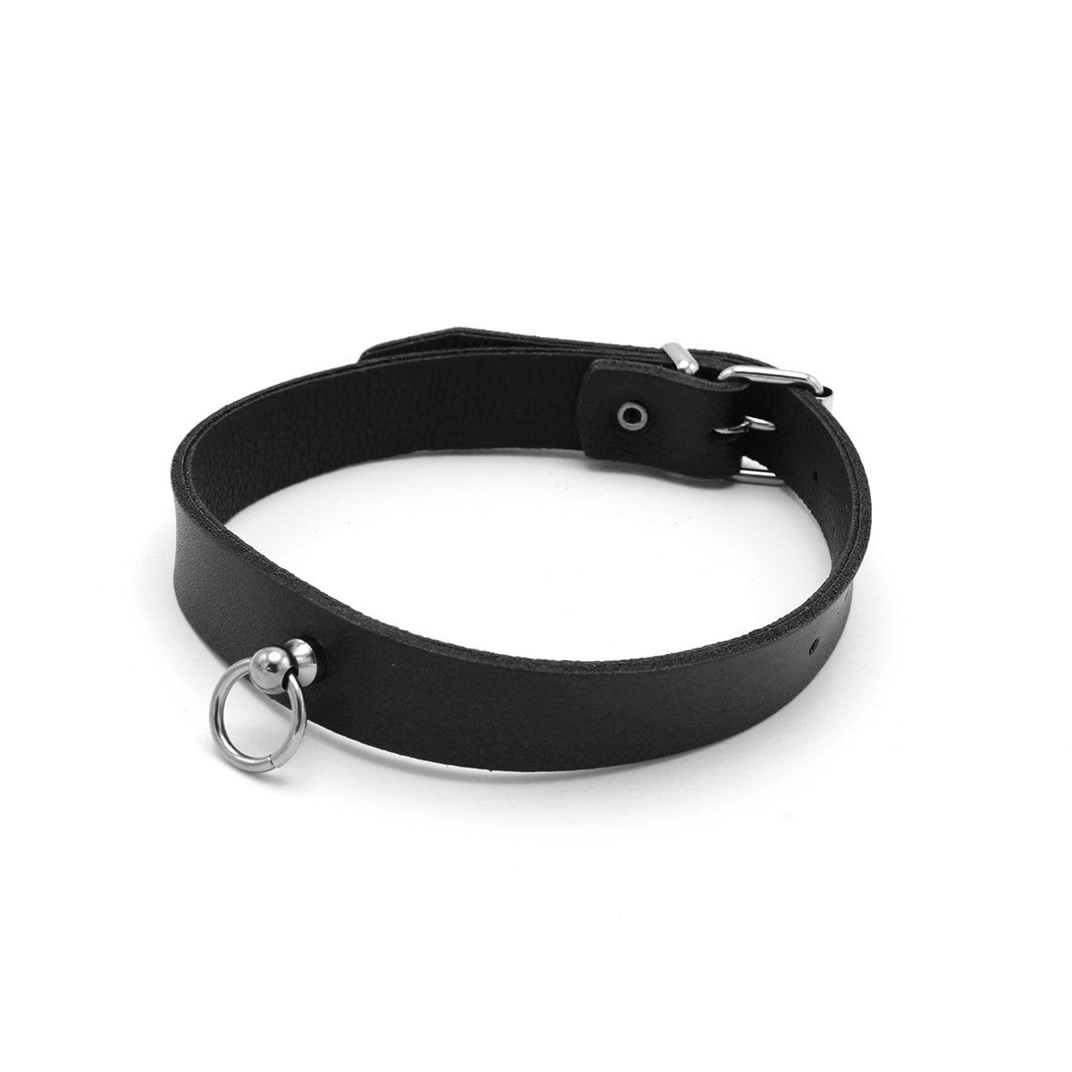 Lederhalsband Mini O-Ring Schwarz | Luxuriöses BDSM-Halsband aus Leder