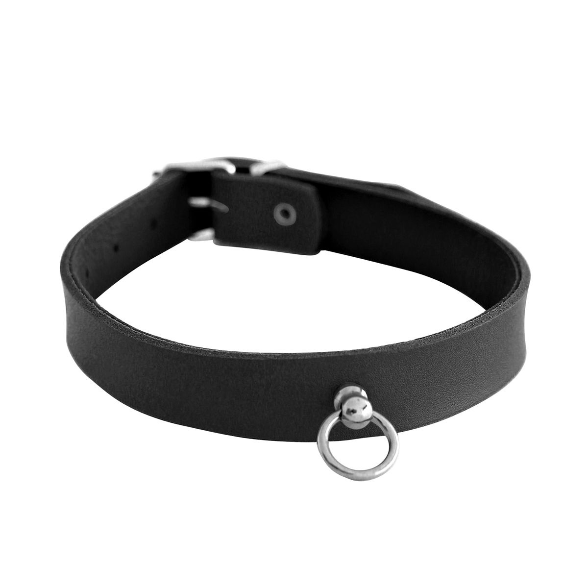 Lederhalsband Mini O-Ring Schwarz | Luxuriöses BDSM-Halsband aus Leder